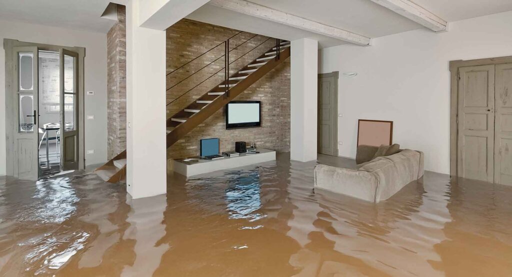 Flooded living room